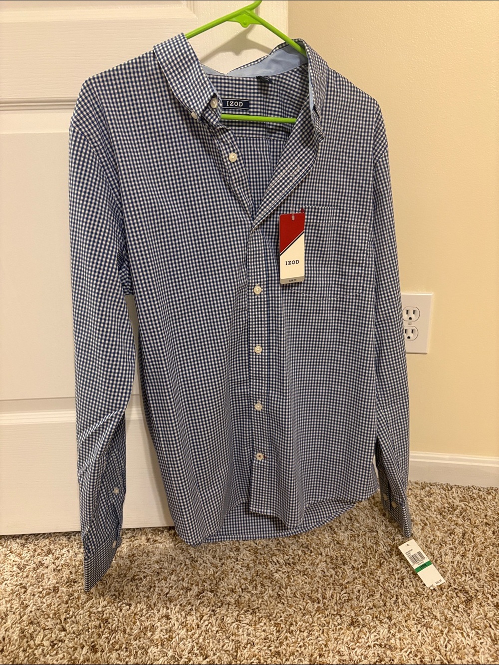 Izod Men's Navy and White Gingham Button-Down Shirt